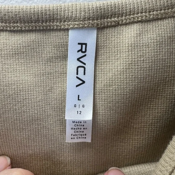 RVCA Haru Slide Graphic Tank Top Tan Ribbed Stretch Cropped NEW Women's Sz Large - Picture 13 of 13
